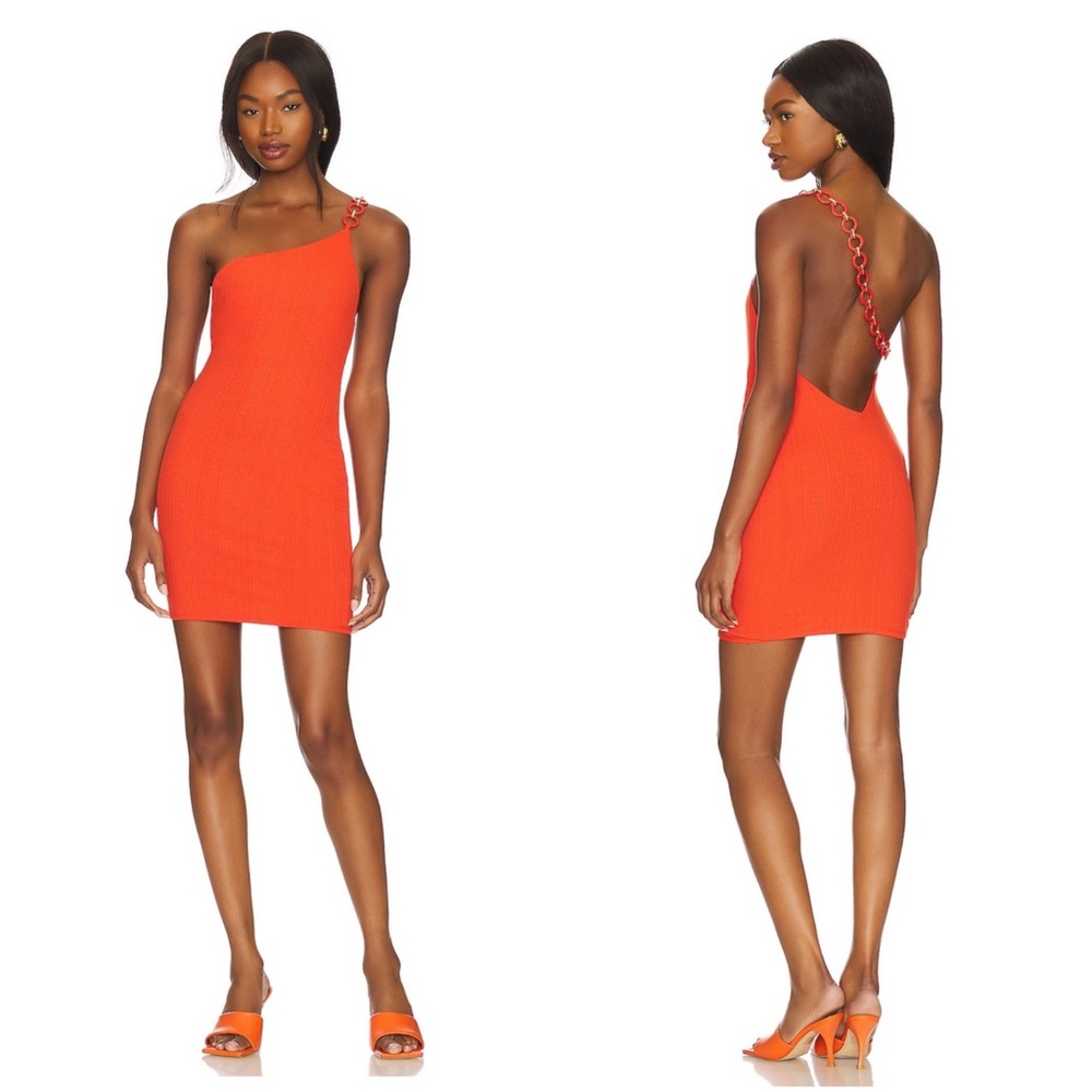 CAMILA COELHO Orange Chain One Shoulder Mini Dress